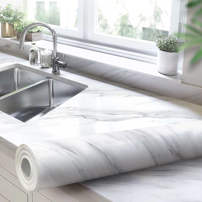 Self-Adhesive PVC White Marble Sticker Sheets
